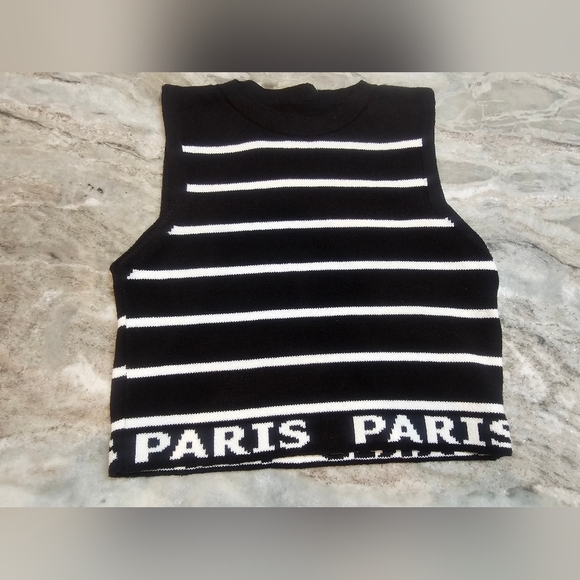 Paris Black & White Knit Sweater Tank Sleeveless Striped Size M - Picture 4 of 7